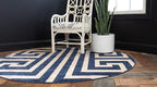 Unique Loom Athens Collection Classic Geometric Modern Border Design Area Rug (6' 0 x 6' 0 Round, Navy Blue/ Beige)