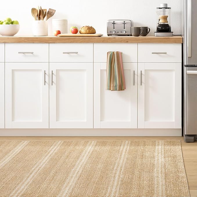 Dash and Albert Arbor Machine Washable Area Rug - 3' x 5' Neutral Stripe Washable Accent Rug Stain-Resistant, Anti-Slip, High Traffic Kitchen, Hallway, Mudroom