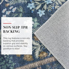 Boho 2x5 Runner, Navy Floral Washable Hallway Runner, Non-Slip Kitchen Runner, Super Thin Printed Faux Wool Soft Carpet for Entryway, Front Door, Backdoor, Bedside