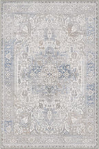 GENIMO 10x14 Area Rugs for Living Room, Machine Washable Non Slip Vintage Retro Rugs, Low Pile Lightweight Thin Print Rug for Bedroom, Dining Room, Home Office, Khaki Blue