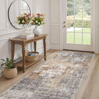 Washable Runner Rug for Hallway: 3x12 Neutral Modern Abstract Low Pile Area Rug with Non-Slip Backing - Carpet for Bedroom Kitchen Laundry Entryway Bathroom Indoor - Grey Brown