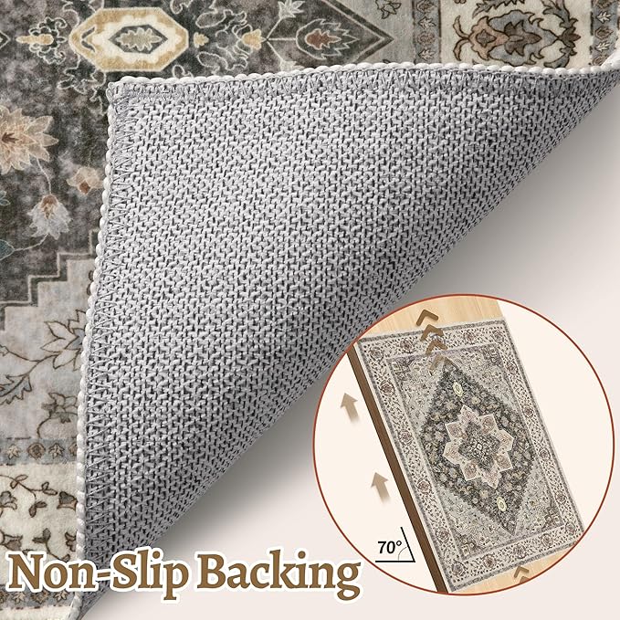Tangsoo 3x10 Runner Rug for Hallway Long Washable Hallway Runner Rugs, Non Slip Vintage Soft Low Pile Rug Runner, Indoor Oriental Carpet Runners for Living Room Kitchen Bedroom Entryway Grey