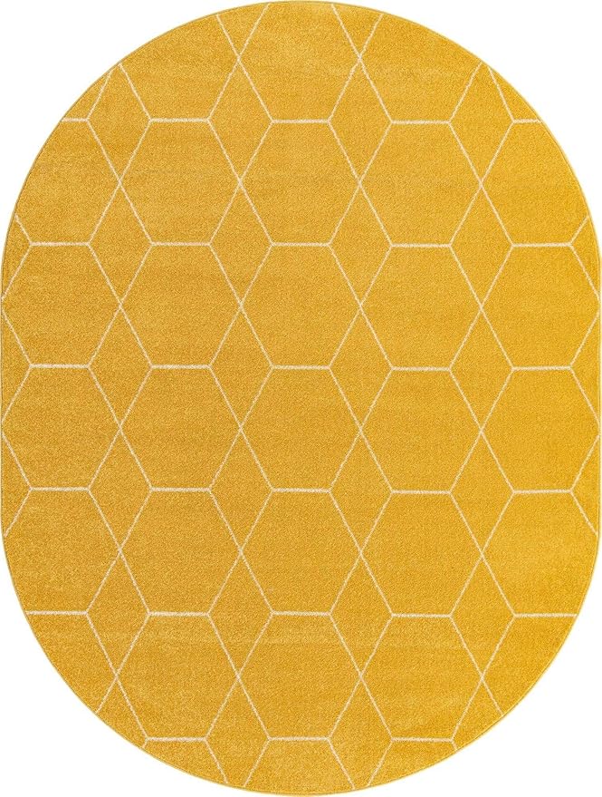 Unique Loom Trellis Frieze Collection Area Rug - Geometric (7' 10" x 10' Oval, Yellow/ Ivory)