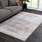 Bloom Rugs Caria Washable Non-Slip 5x7 Rug - Ocean Blue/Brick Traditional Area Rug for Living Room, Bedroom, Dining Room, and Kitchen - Exact Size: 5' x 7'
