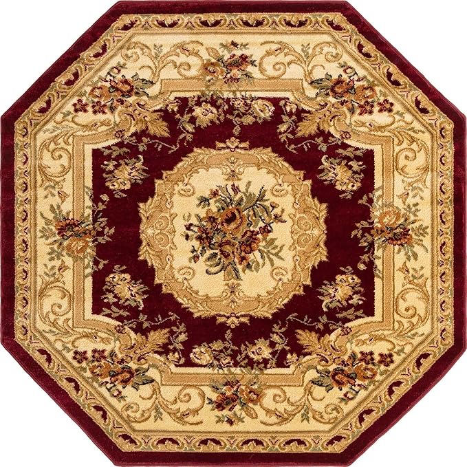 Unique Loom Versailles Collection Traditional Classic Floral Motif Area Rug (5' 0 x 5' 0 Octagon, Burgundy/Ivory)