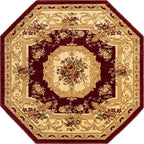 Unique Loom Versailles Collection Traditional Classic Floral Motif Area Rug (5' 0 x 5' 0 Octagon, Burgundy/Ivory)