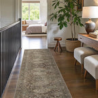Bavni Vintage Runner Rug 2'6"x7', Distressed Oriental Hallway Carpet, Washable Low Pile Non-Slip Long Rug for Entryway, Kitchen, Bedroom, Living Room, Brown