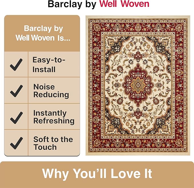 Well Woven Barclay Collection Medallion Kashan Ivory 4x5 Area Rug - for Entryways, Small Bedrooms, Living Rooms