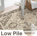 5x7 Area Rug Machine Washable Boho Rug for Living Room,Ultra-Thin Low Pile Carpet,Lightweight Indoor Printed Rug,Non Slip Floral Area Rug for Bedroom, Dining Room, Home Office,Brown