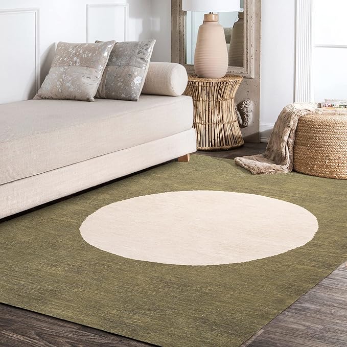 JONATHAN Y Machine Washable Green/Cream Indoor Area Rug 4X6 ft, Cirkel Minimalist Geometric Dot for Living Room, Bedroom, Kitchen, Office, Easy-Cleaning, Pet-Friendly, Non-Shedding WSH113B-4