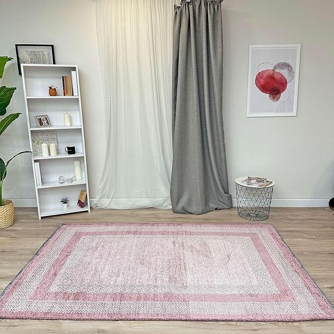 Alfa Rich 7x10 Mauve Lilac Washable Area Rugs for Living Room Bedroom Kitchen Cotton Rug