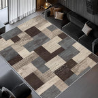 Modern Geometric Patchwork Indoor Area Rug for Living Room, Blue-Taupe 4'x 6' Large Rug Rockwood Collection Hardwood Floors Decor for Bedroom, Blue Throw Carpet for Office Entryway Dining Room