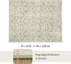 Washable Living Room Rug: 8x10 Boho Floral Soft Area Rug for Bedroom Decor - Vintage Low Pile Thin Carpet for Dining Room Non-Slip - Farmhouse Stain Resistant Rugs - Beige Green