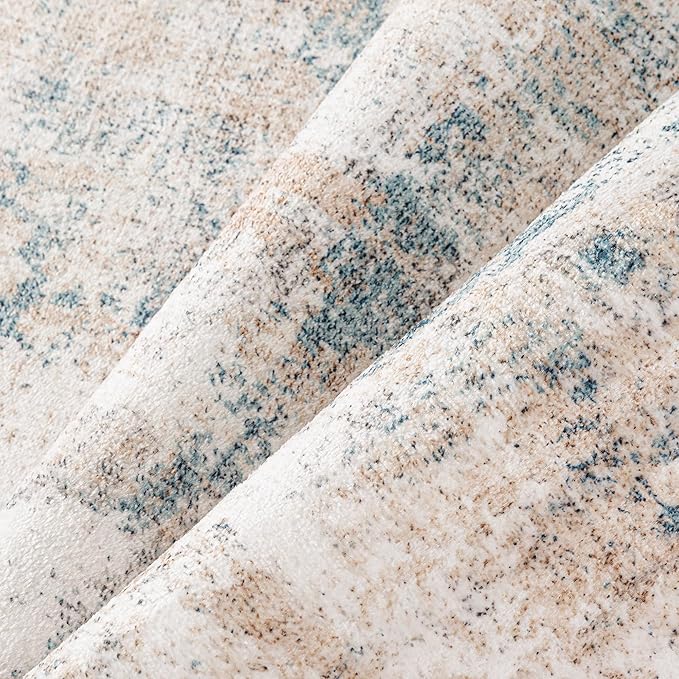 10x14 Area Rug Beige Blue Abstract Living Room Bedroom Washable Carpet Neutral Modern Non Slip Soft Low Pile Large Throw Rug for Dining Room Kitchen Office