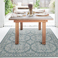 FH Home Flat Woven Outdoor Rug - Waterproof, Easy to Clean, Stain Resistant - Premium Polypropylene Yarn - Persian Farmhouse - Large Patio, Deck, Sunroom - Marbella - Ocean - 7ft 10 in x 10ft 9in