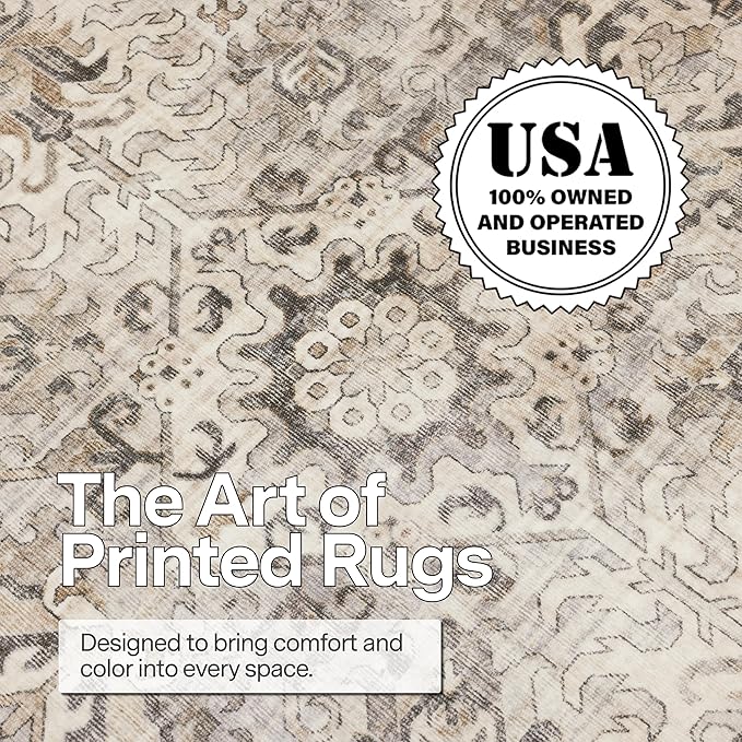 ReaLife Rugs Machine Washable Area Rug - Living Room Bedroom Bathroom Kitchen Entryway Office - Padded Low Pile Stain Resistant Premium - Boho Farmhouse Vintage - Paz - Beige Gray Ivory 2'6" x 6'