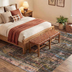 Kokia Abstract Area Rugs 8x10 Bedroom Soft Living Room Rugs Washable Distressed Vintage Comfy Brown Yellow Carpet with Non-Slip Backing for Farmhouse Home Office Room Decor, Oslo Fireworks