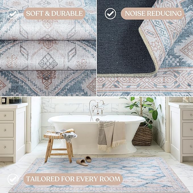 Washable Area Rug. Modern Farmhouse. Vintage. Turkish. Bohemian. Distressed. Oriental. Traditional. Rugs for Living Room. Dining. Bedroom. Office. Entryway. Foyer. (852CB, 2'5 x 9'8)