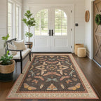Washable Living Room Area Rug 5x7, Ultra Soft Carpet for Bedroom, Dining Room, Vintage Farmhouse Home Décor, Low Pile Non Slip Stain Resistant Rug (Brown & Orange)