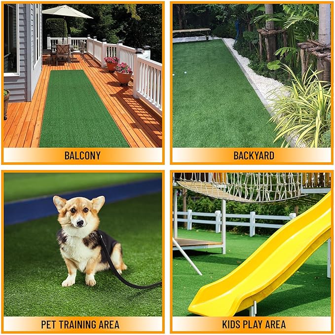 Ottomanson Artificial Grass Turf 2'7" x 26' Indoor Outdoor Faux Grass Rug with Drainage Holes, Customizable with Extra Long Size Options, Perfect for Patio Lawn Balcony Weddings Photoshoot Backdrop
