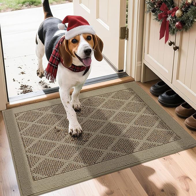 COSY HOMEER Non-Slip Door Mat 20"x32", Entryway Rugs Low Profile Absorbent Dirt Trapper Doormat for Front Entrance, Washable Polypropylene Entry Mat (Beige)