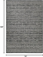 FH Home Outdoor Rug - Waterproof Easy to Clean Stain Resistant - Patio Indoor Outdoor Porch Deck Balcony Entryway - Striped Boho - Amman - Charcoal - 6' x 9'