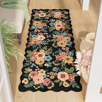 DUKINO 2x5 Washable Runner Rugs, Non Slip Floral Print Entryway Rug with Soft Low Pile, Lightweight Mat for Living Room, Bathroom, Bedroom, Kitchen, Black