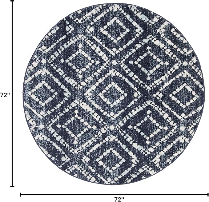 SAFAVIEH Adirondack Collection 6' Round Navy/Ivory ADR131N Modern Diamond Distressed Non-Shedding Dining Room Entryway Foyer Living Room Bedroom Area Rug