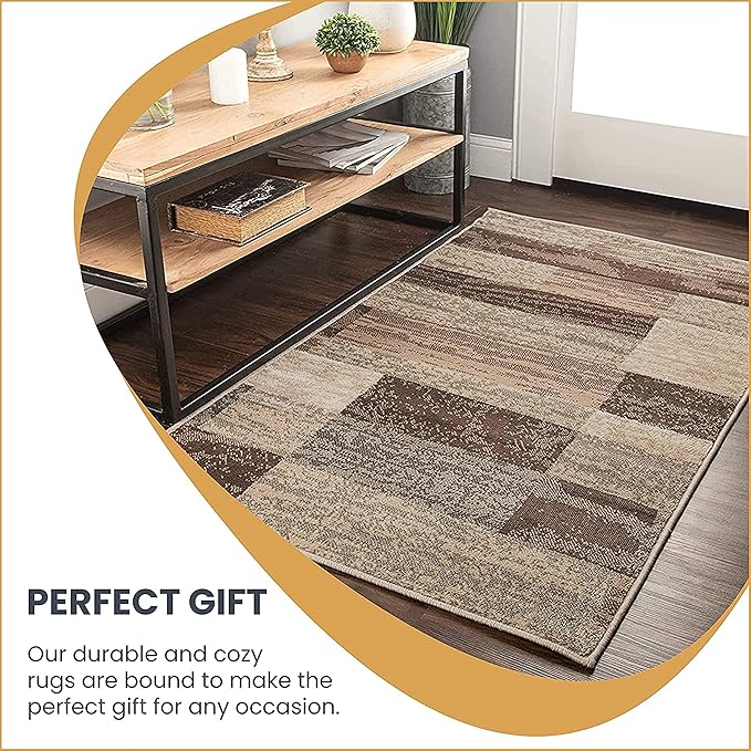 Superior Indoor Area Rug, Jute Backed, Modern Geometric Patchwork Floor Decor for Bedroom, Office, Living Room, Entryway, Hardwood Floors, Rockwood Collection, 3' x 5', Slate