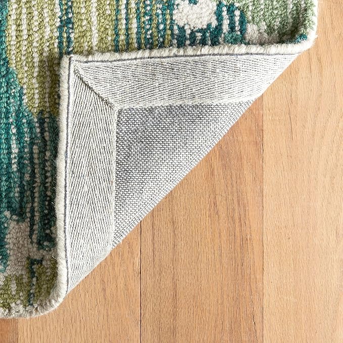 Dash and Albert x Kit Kemp Ladycross Wool Area Rug - 2.5' x 8' Runner Green Graphic Hand Hooked Accent Rug - Durable, High Traffic Living Room, Hallway, Stairs