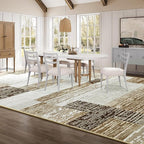 Large Area Rugs,Modern Geometric Patchwork Floor Decor for Bedroom Aesthetic Carpet, Rockwood Collection, Indoor Rugs for Living Room, Dining Room, Nursery, Office, Machine Washable Rug,6x9 Ft Beige