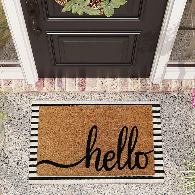 Black and White Striped Rugs 2.3'x3.6', Washable Hand Woven Front Door Rug, Reversible Outdoor Welcome Mat Foldable Layered Door Mats for Entryway Porch Decor Home Entrance