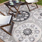 CAMILSON Indoor Outdoor Rug 6x9 Bohemian Medallion Floral Area Rugs for Indoor and Outdoor Patios Easy-Cleaning Non-Shedding Living Room Garden and Kitchen Washable Outside Carpet (6 x 9 / Gray)