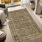 HelloTree Vintage Area Rug 4x6 Brown Entryway Office Washable Carpet Non Slip Backing Printed Distressed Rugs for Bedroom Vintage Boho Tribal Area Rugs for Bathroom Bedroom Dining Living Room-Brown