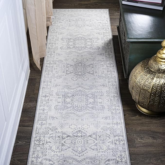 JONATHAN Y Modern Vintage Medallion Light Grey Runner Rug, 2x8, Country, Floral, Easy-Cleaning for Living Room, Bedroom, Kitchen, Pet Friendly, Non-Shedding (MDP108B-28)