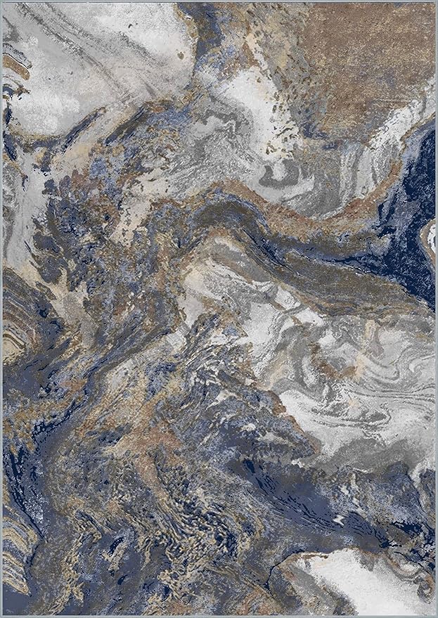 3x5 Blue Area Rug: Modern Abstract Washable Rugs for Entryway Kitchen Bedroom Indoor - Non-Slip Stain Resistant Thin Low Pile
