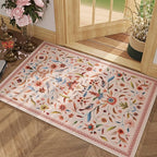 Vintage Medallion Floral Indoor Door Mat 2x3, Machine Washable Entryway Rug, Low Pile Soft Small Carpet, Non-Slip Area Rug for Entrance, Bedroom, Kitchen & Kids Room | Pink