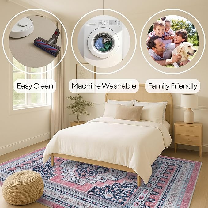 Fame Rugs Turkish Rug. Washable Vintage Oriental Antique Inspired Traditional Doormat Small Modern Area Rugs Luxury Entryway Entry Bedroom Bathroom Kitchen (399TN, 2'5 x 6'9)