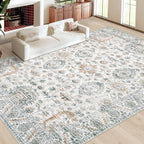 Area Rug 10x12 Living Room Rugs, Machine Washable Vintage Distressed Boho Area Rug Non-Slip Soft Low Pile Large Indoor Rugs for Bedroom Kitchen Dining Room Office(Brown Green,10'x12')