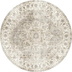 ReaLife Rugs Machine Washable Area Rug - Living Room Bedroom Bathroom Kitchen Entryway Office - Padded Low Pile Stain Resistant Premium - Boho Farmhouse Vintage - Joy - Beige Ivory 4' Round