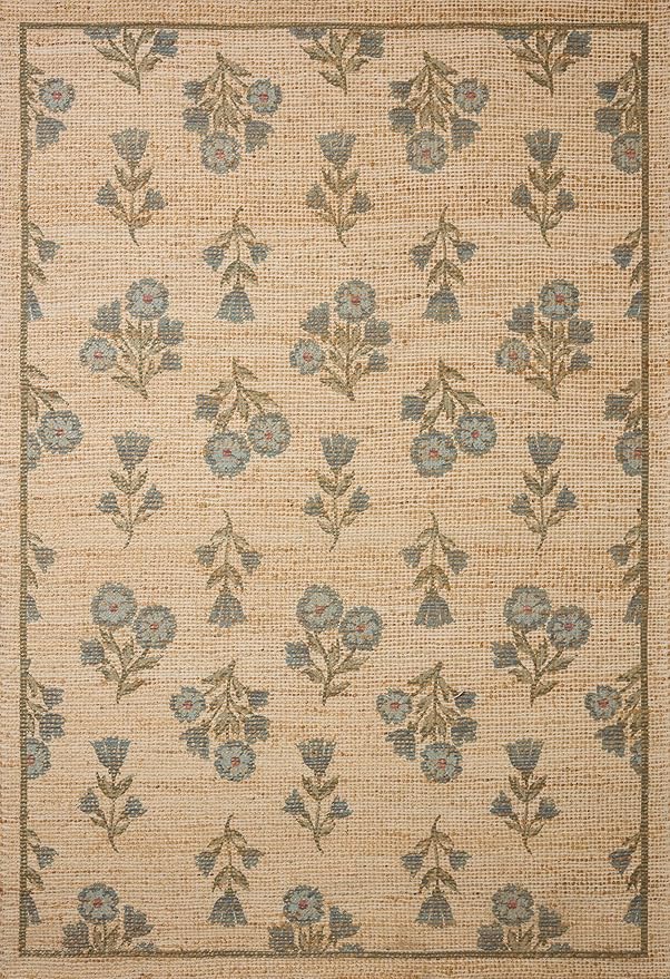 Loloi Chris Loves Julia Rue Collection RUE-04 Moss/Blue 9'-3" x 13' Area Rug Jute Neutral Floral Living Room Bedroom Rug
