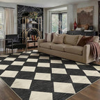 6x9 Checkered Area Rugs for Living Room Black Machine Washable Large Rug Non-Slip Stain Resistant Low Pile Boho Accent Indoor Throw Carpet for Bedroom Dining Room Classroom