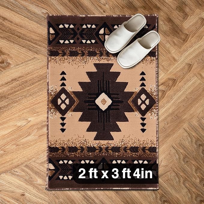 YHSF South West Native American Area Rug C318 - Easy Clean, Thick, Soft, Durable Native Tribal American Indian Inspired Rug for Bedroom/Living Room and More - Berber, 2 Feet x 3 Feet 4 Inches