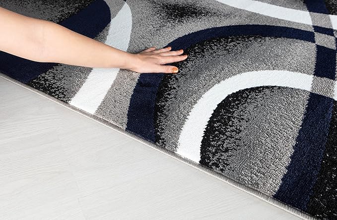 GLORY RUGS Area Rug 8x10 Navy Door Mat Modern Swirls Carpet Bedroom Living Room Contemporary Dining Accent Sevilla Collection 4816