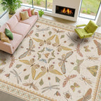 Large Western Rugs for Living Room - 10x14 Insect Area Rug for Dining Room Under Kitchen Table, Washable Low Pile Soft Boho Butterfly Decor