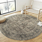 Brown Round Area Rug 8ft Washable 8x8 Circle Vintage Low Pile Indoor Large Kitchen Living Room Carpet Non Slip Traditional Distressed Retro Accent Throw Rug Office Dining Room