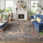 Rugcomf Area Rugs 5x7 Vibrant Tree of Life-Patterned Vintage Washable Area Rug Non Slip Low Pile Large Rugs for Living Room Bedroom Farmhouse Dining Room Kids Playroom, Grey