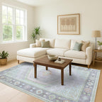 Fame Living Washable Area Rug. Modern Farmhouse. Vintage. Turkish. Bohemian. Distressed. Oriental. Traditional. Rugs for Living Room. Dining. Bedroom. Office. Entryway. Foyer. (856GrnCrm, 2'5" x 4'9")