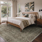 8x10 Area Rug Machine Washable Boho Rug for Living Room,Ultra-Thin Low Pile Carpet,Lightweight Indoor Printed Rug,Non Slip Floral Area Rug for Bedroom, Dining Room, Home Office,Vintage Sage Green