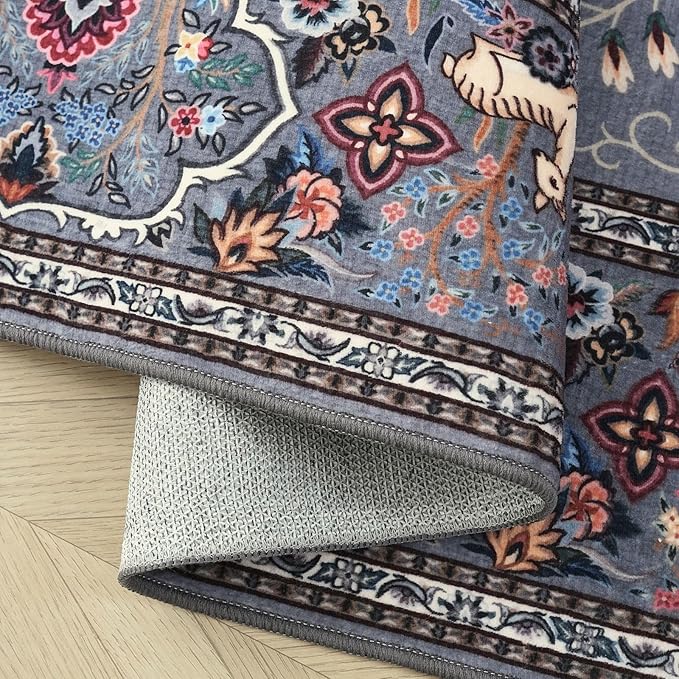 Rugcomf Indoor Door Mat 2x3 Rug Vibrant Tree of Life-Patterned Vintage Machine Washable Small Area Rug Non-Slip Low Pile Throw Rugs for Entryway Kitchen Front Door Entrance Entry Kids Room, Grey